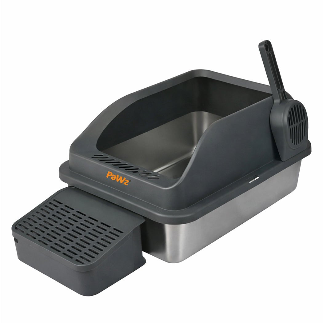 Stainless Steel Large Cat Litter Box with High Sides and Easy Clean Design - Grey - Rivercity House & Home Co. (ABN 18 642 972 209) - Affordable Modern Furniture Australia