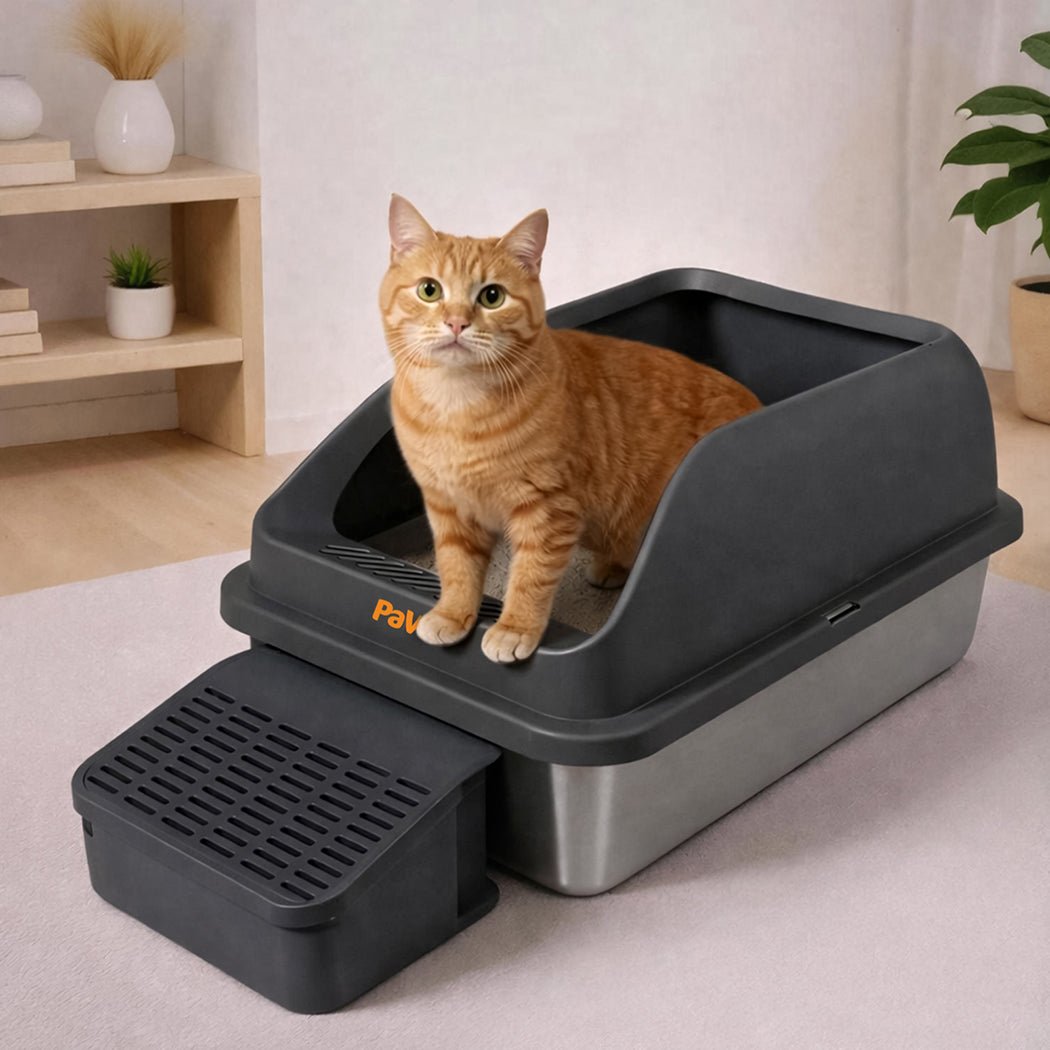Stainless Steel Large Cat Litter Box with High Sides and Easy Clean Design - Grey - Rivercity House & Home Co. (ABN 18 642 972 209) - Affordable Modern Furniture Australia