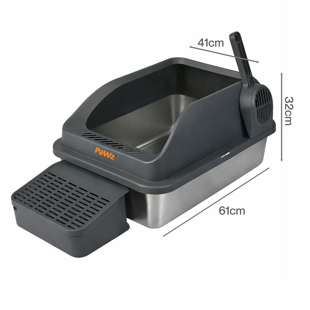 Stainless Steel Large Cat Litter Box with High Sides and Easy Clean Design - Grey - Rivercity House & Home Co. (ABN 18 642 972 209) - Affordable Modern Furniture Australia