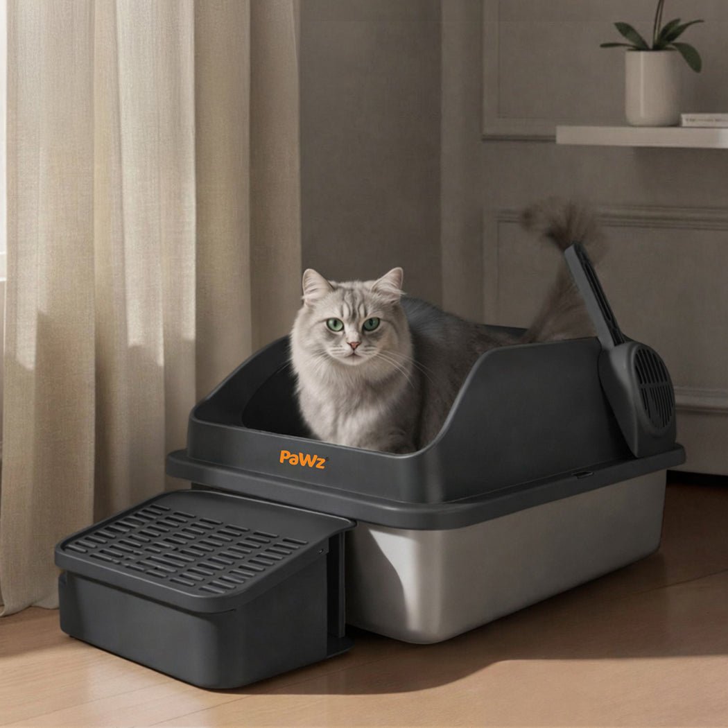 Stainless Steel Large Cat Litter Box with High Sides and Easy Clean Design - Grey - Rivercity House & Home Co. (ABN 18 642 972 209) - Affordable Modern Furniture Australia