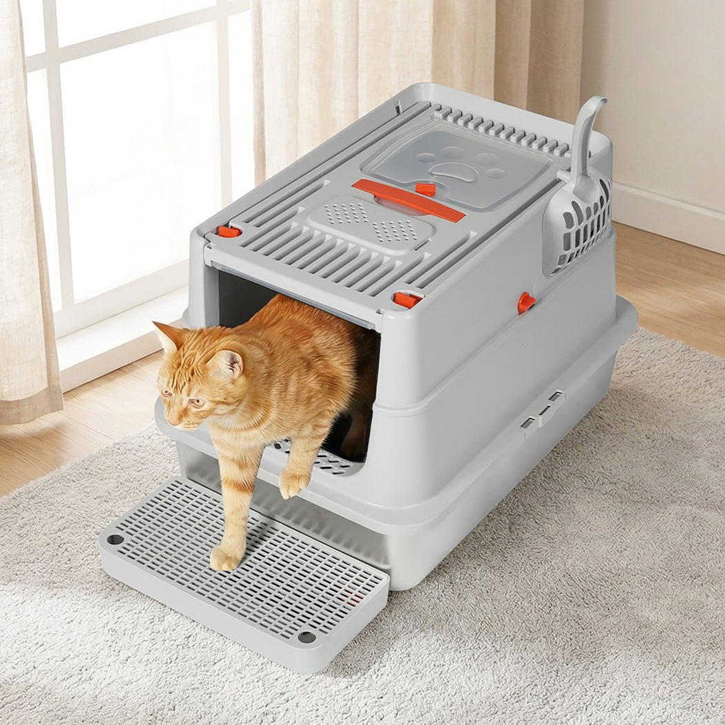 Stainless Steel Large Enclosed Hooded Cat Litter Box 60L - Grey - Rivercity House & Home Co. (ABN 18 642 972 209) - Affordable Modern Furniture Australia