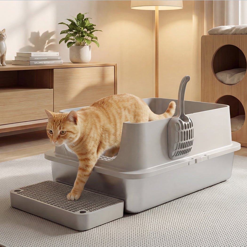 Stainless Steel Large Enclosed Hooded Cat Litter Box 60L - Grey - Rivercity House & Home Co. (ABN 18 642 972 209) - Affordable Modern Furniture Australia