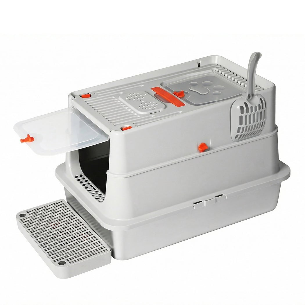 Stainless Steel Large Enclosed Hooded Cat Litter Box 60L - Grey - Rivercity House & Home Co. (ABN 18 642 972 209) - Affordable Modern Furniture Australia