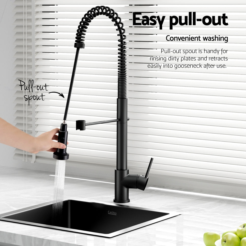 Stainless Steel Sink 51x45CM With Pull Out Mixer Tap Kitchen Single Bowl Black - Furniture > Dining > Kitchen Sinks - Rivercity House & Home Co. (ABN 18 642 972 209) - Affordable Modern Furniture Australia