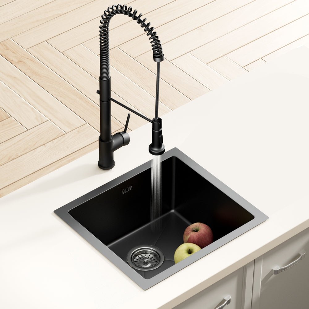 Stainless Steel Sink 51x45CM With Pull Out Mixer Tap Kitchen Single Bowl Black - Furniture > Dining > Kitchen Sinks - Rivercity House & Home Co. (ABN 18 642 972 209) - Affordable Modern Furniture Australia