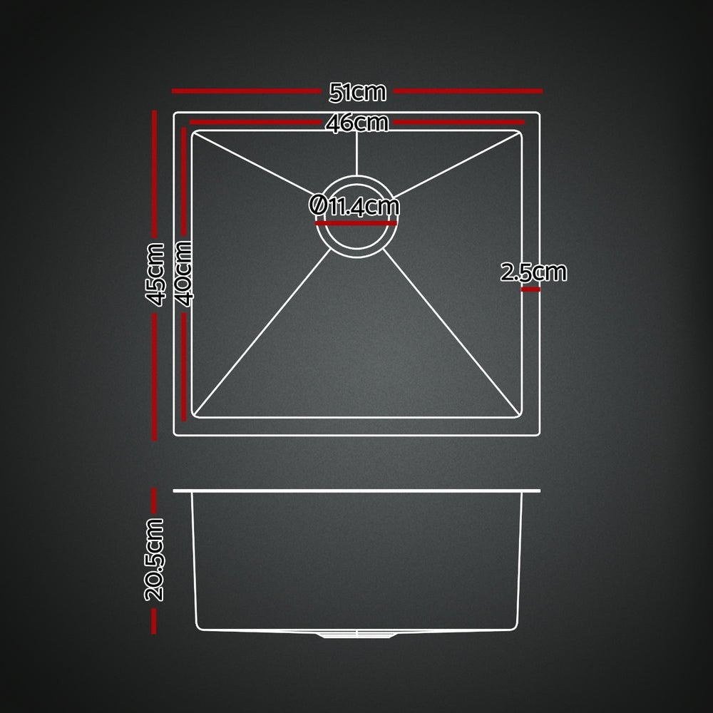Stainless Steel Sink 51x45CM With Pull Out Mixer Tap Kitchen Single Bowl Black - Furniture > Dining > Kitchen Sinks - Rivercity House & Home Co. (ABN 18 642 972 209) - Affordable Modern Furniture Australia