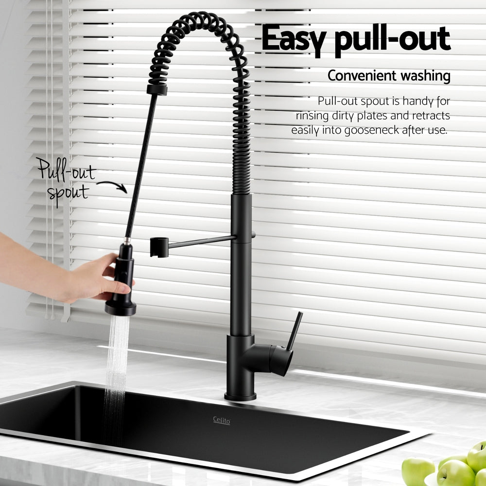 Stainless Steel Sink 70x45CM With Pull Out Mixer Tap Kitchen Basin Single Bowl Black - Furniture > Dining > Kitchen Sinks - Rivercity House & Home Co. (ABN 18 642 972 209) - Affordable Modern Furniture Australia