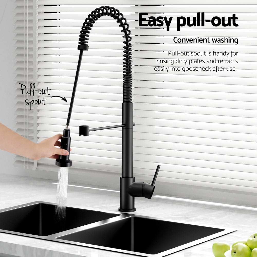 Stainless Steel Sink 77x45CM With Pull Out Mixer Tap Kitchen Double Bowl Black - Furniture > Dining > Kitchen Sinks - Rivercity House & Home Co. (ABN 18 642 972 209) - Affordable Modern Furniture Australia