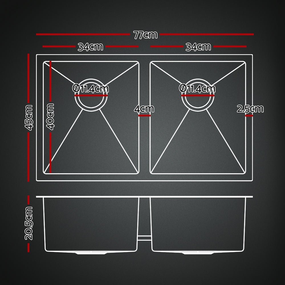 Stainless Steel Sink 77x45CM With Pull Out Mixer Tap Kitchen Double Bowl Black - Furniture > Dining > Kitchen Sinks - Rivercity House & Home Co. (ABN 18 642 972 209) - Affordable Modern Furniture Australia