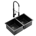 Stainless Steel Sink 77x45CM With Pull Out Mixer Tap Kitchen Double Bowl Black