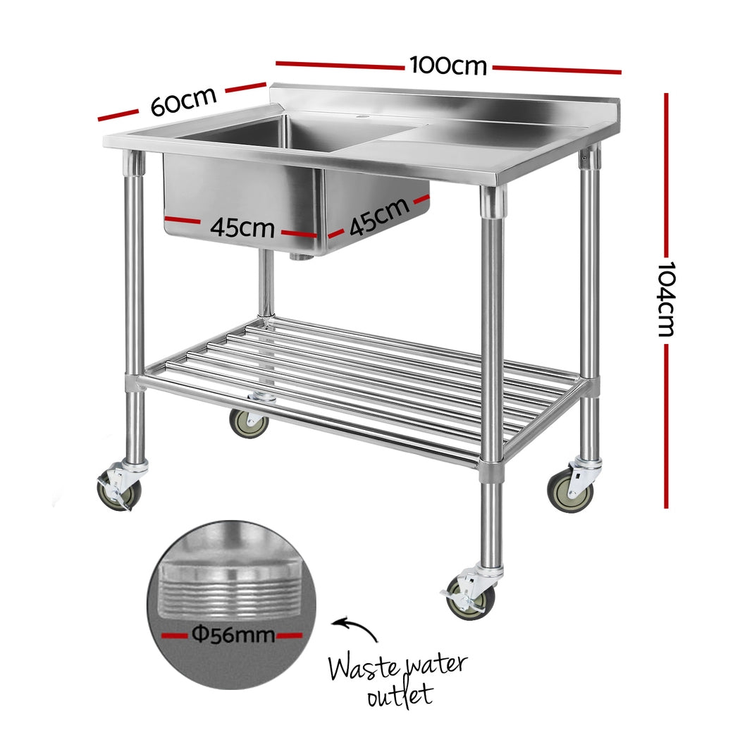 Stainless Steel Sink Bench Kitchen Work Benches Bowl Wheels 304 - Furniture > Dining - Rivercity House & Home Co. (ABN 18 642 972 209) - Affordable Modern Furniture Australia