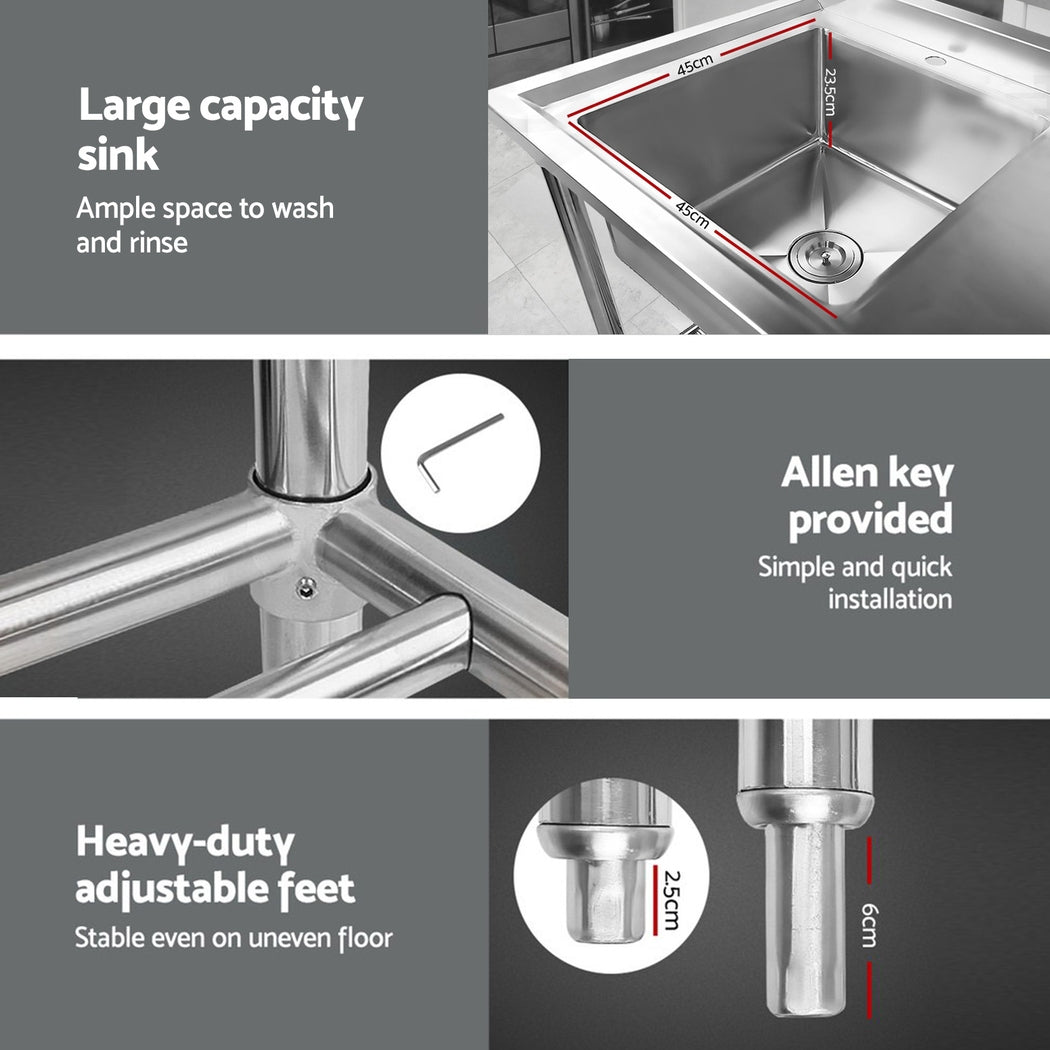 Stainless Steel Sink Bench Kitchen Work Benches Bowl Wheels 304 - Furniture > Dining - Rivercity House & Home Co. (ABN 18 642 972 209) - Affordable Modern Furniture Australia