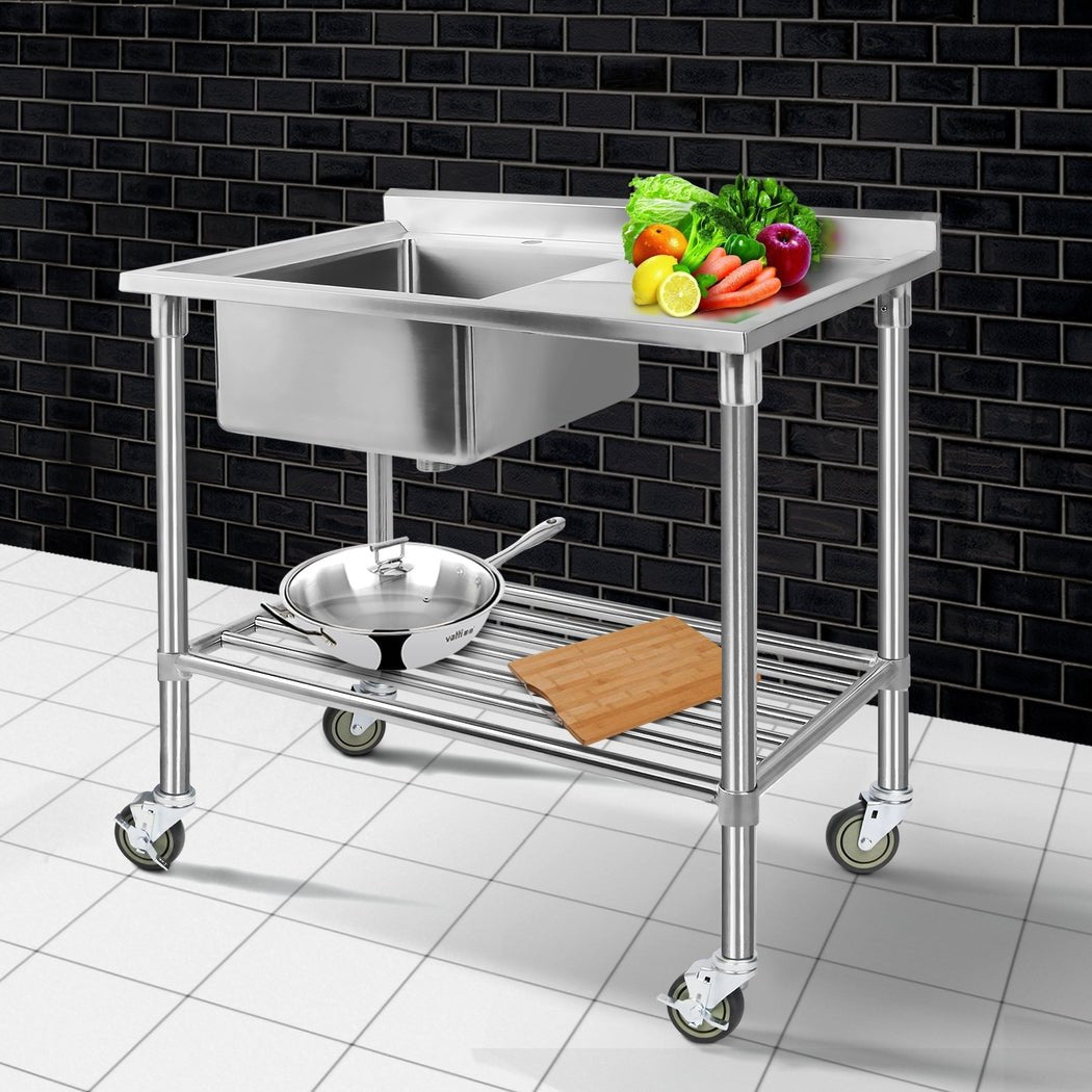 Stainless Steel Sink Bench Kitchen Work Benches Bowl Wheels 304 - Furniture > Dining - Rivercity House & Home Co. (ABN 18 642 972 209) - Affordable Modern Furniture Australia