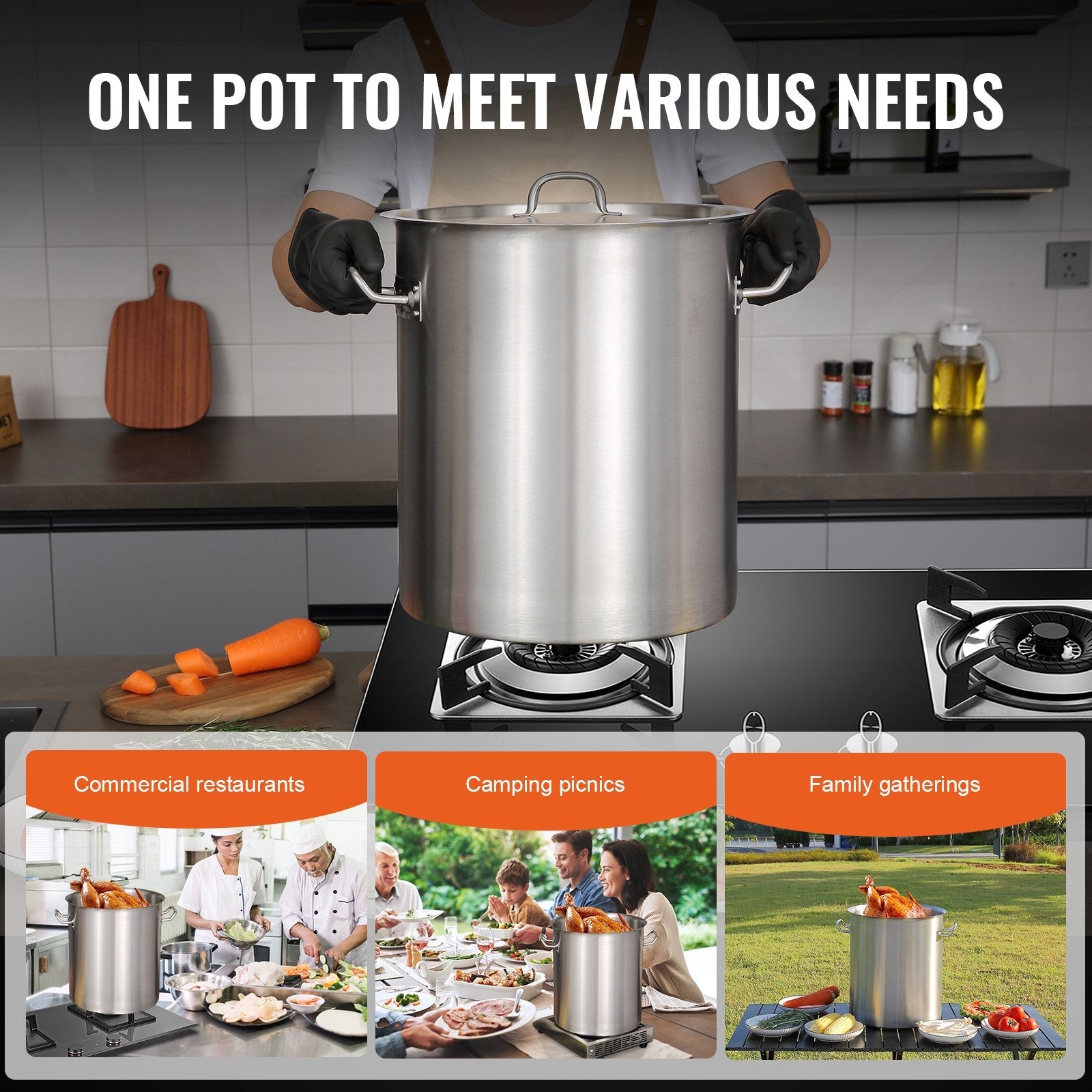 Stainless Steel Stockpot, 42 Quart Large Cooking Pots, Multipurpose Cookware Sauce Pot with Lid & Handle, Heavy Duty Commercial Grade Stock Pot, Sanding Treatment, for Large Groups Events Silver - Appliances > Kitchen Appliances > Food Warmers & Chafing Dishes - Rivercity House & Home Co. (ABN 18 642 972 209) - Affordable Modern Furniture Australia