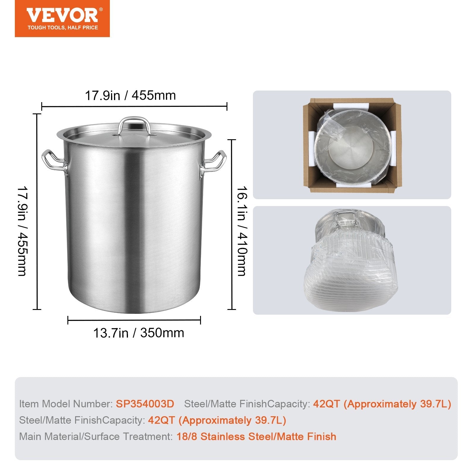 Stainless Steel Stockpot, 42 Quart Large Cooking Pots, Multipurpose Cookware Sauce Pot with Lid & Handle, Heavy Duty Commercial Grade Stock Pot, Sanding Treatment, for Large Groups Events Silver - Appliances > Kitchen Appliances > Food Warmers & Chafing Dishes - Rivercity House & Home Co. (ABN 18 642 972 209) - Affordable Modern Furniture Australia