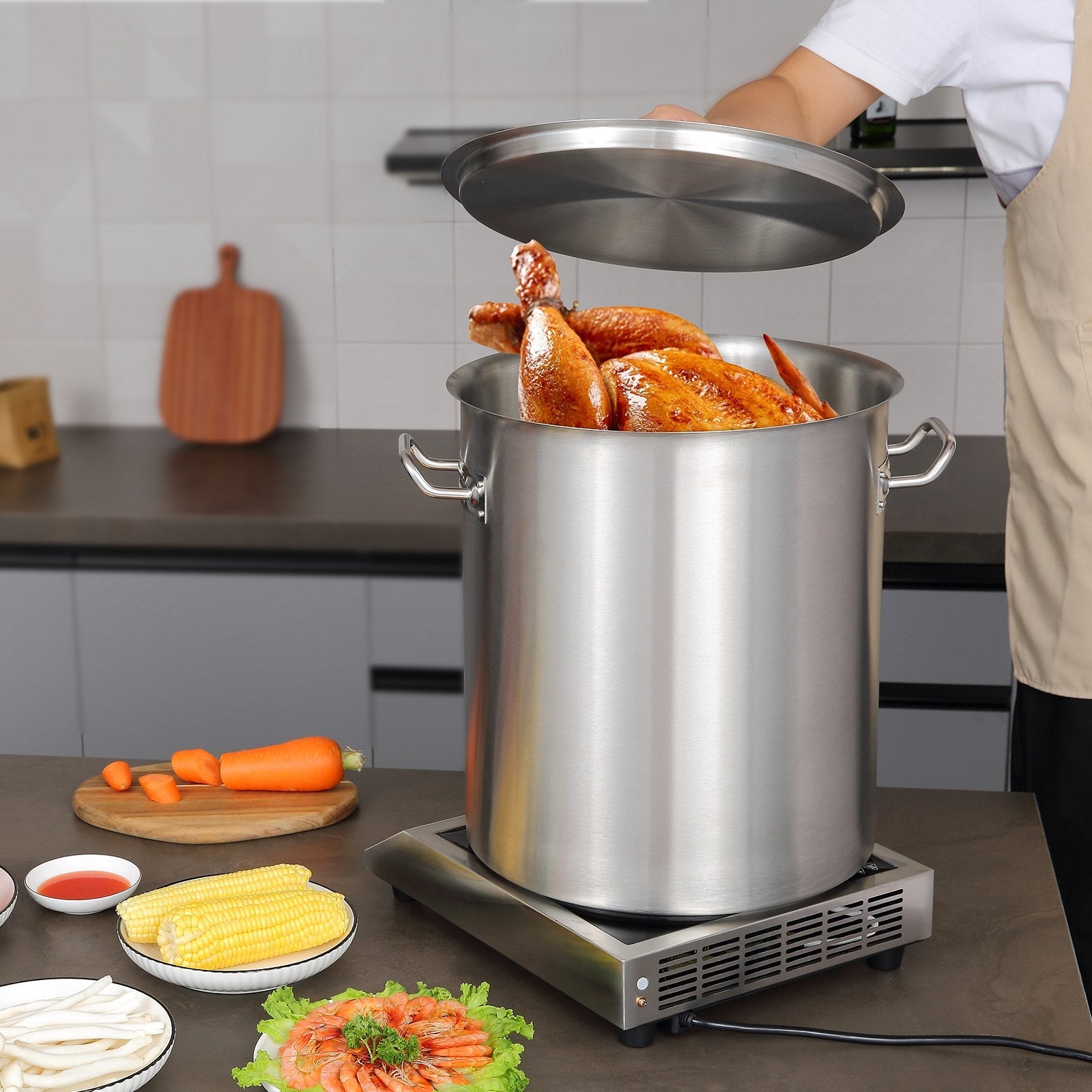 Stainless Steel Stockpot, 42 Quart Large Cooking Pots, Multipurpose Cookware Sauce Pot with Lid & Handle, Heavy Duty Commercial Grade Stock Pot, Sanding Treatment, for Large Groups Events Silver - Appliances > Kitchen Appliances > Food Warmers & Chafing Dishes - Rivercity House & Home Co. (ABN 18 642 972 209) - Affordable Modern Furniture Australia
