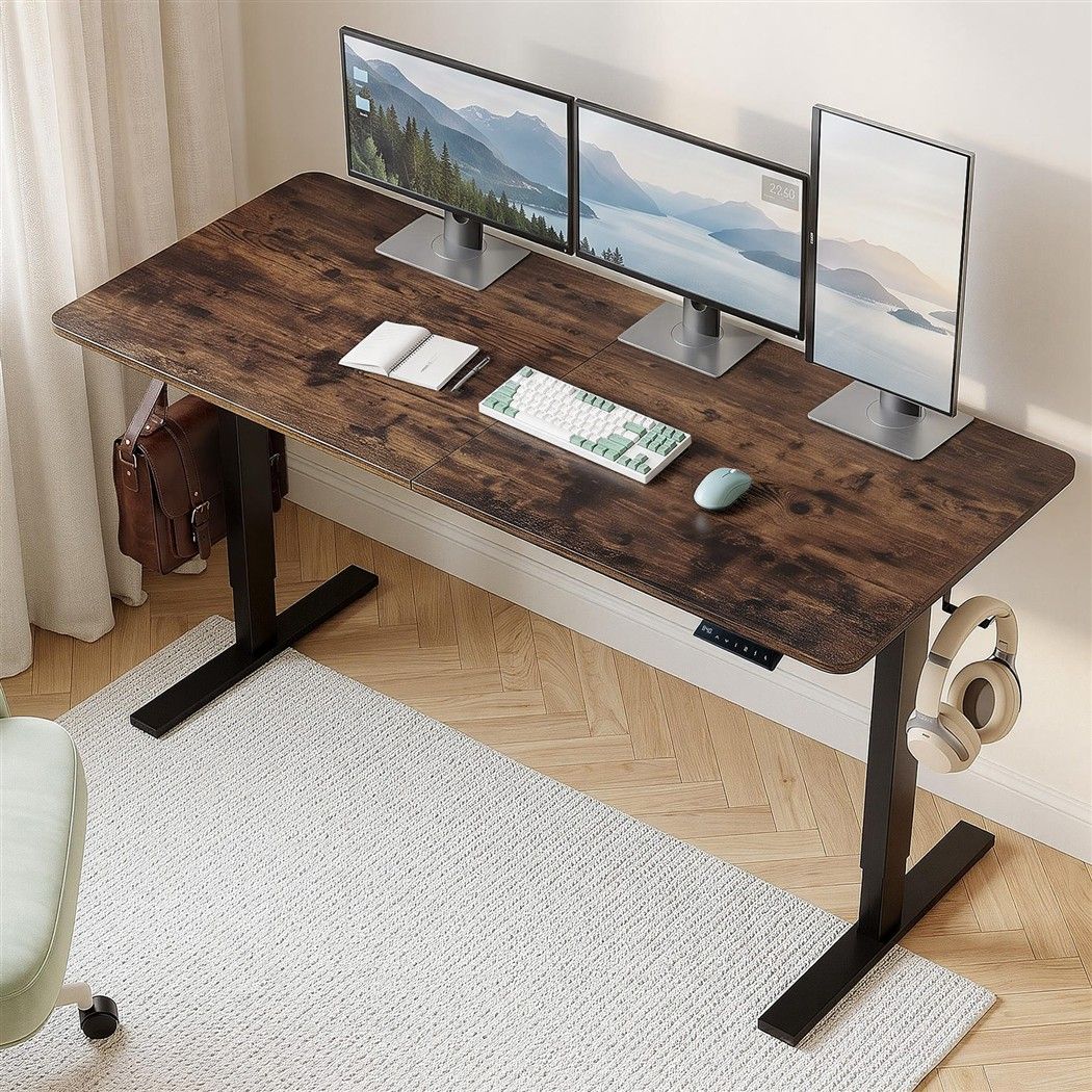 Standing Desk Height Adjustable 140cm Ergonomic Office Desk Brown - Furniture > Office > Desks - Rivercity House & Home Co. (ABN 18 642 972 209) - Affordable Modern Furniture Australia