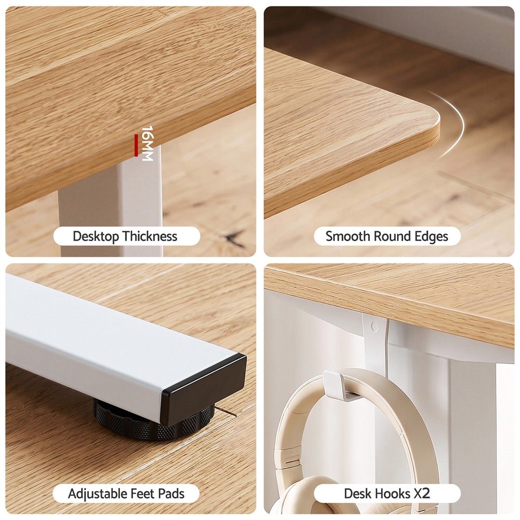 Standing Desk Height Adjustable 140cm Ergonomic Office Desk Oak - Furniture > Office > Desks - Rivercity House & Home Co. (ABN 18 642 972 209) - Affordable Modern Furniture Australia