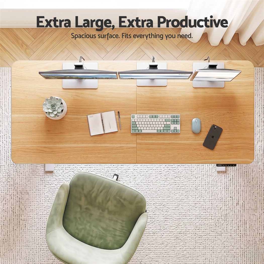Standing Desk Height Adjustable 140cm Ergonomic Office Desk Oak - Furniture > Office > Desks - Rivercity House & Home Co. (ABN 18 642 972 209) - Affordable Modern Furniture Australia