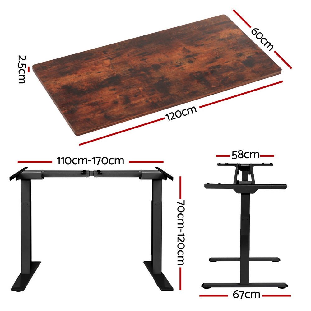 Standing Desk Motorised Dual Motor Rustic Brwon 120CM - Furniture > Office > Desks - Rivercity House & Home Co. (ABN 18 642 972 209) - Affordable Modern Furniture Australia