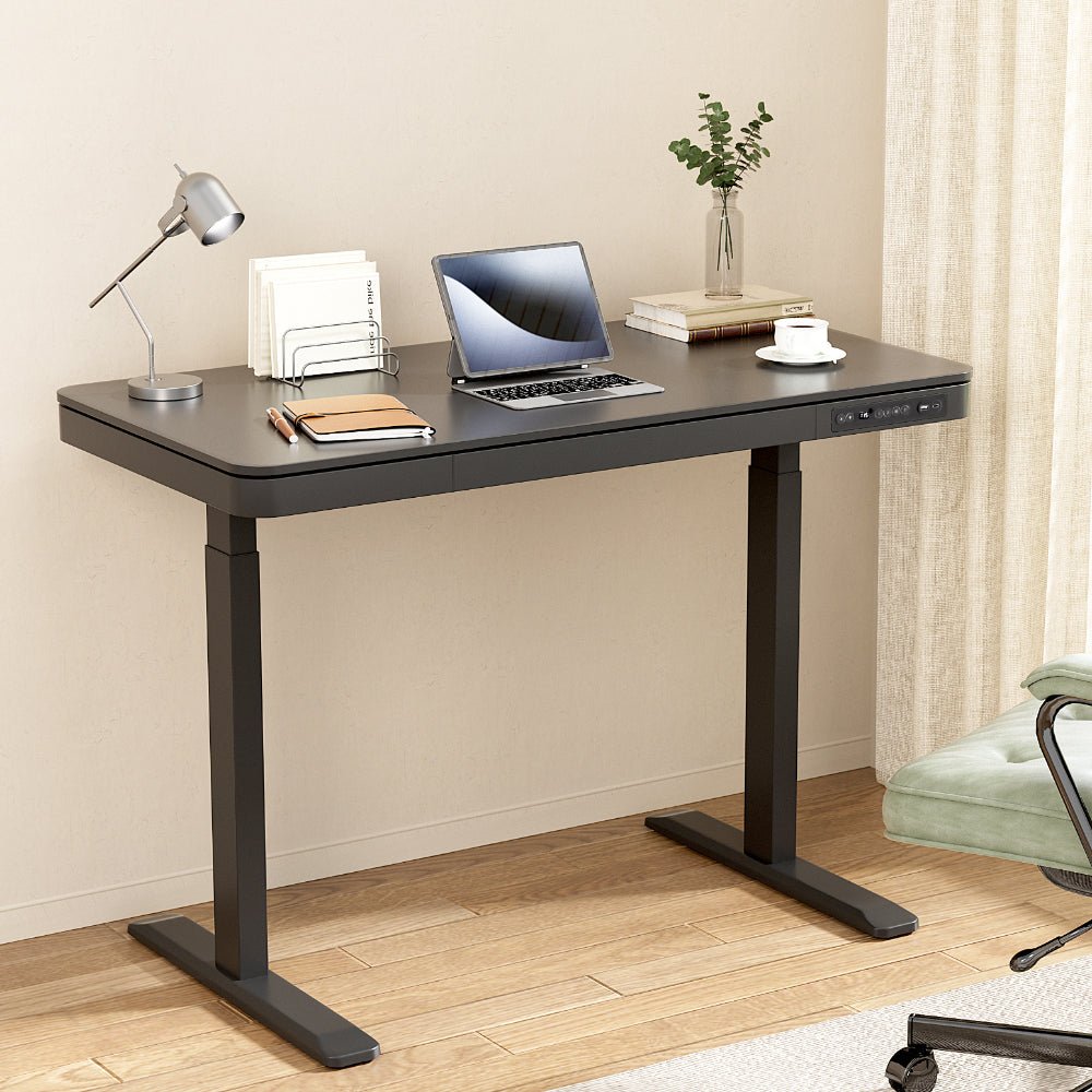 Standing Desk Motorised Electric Dual Motor Drawer 120CM Black - Furniture > Office > Desks - Rivercity House & Home Co. (ABN 18 642 972 209) - Affordable Modern Furniture Australia