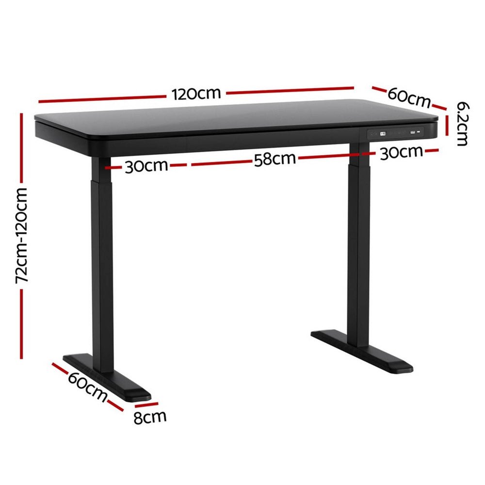 Standing Desk Motorised Electric Dual Motor Drawer 120CM Black - Furniture > Office > Desks - Rivercity House & Home Co. (ABN 18 642 972 209) - Affordable Modern Furniture Australia