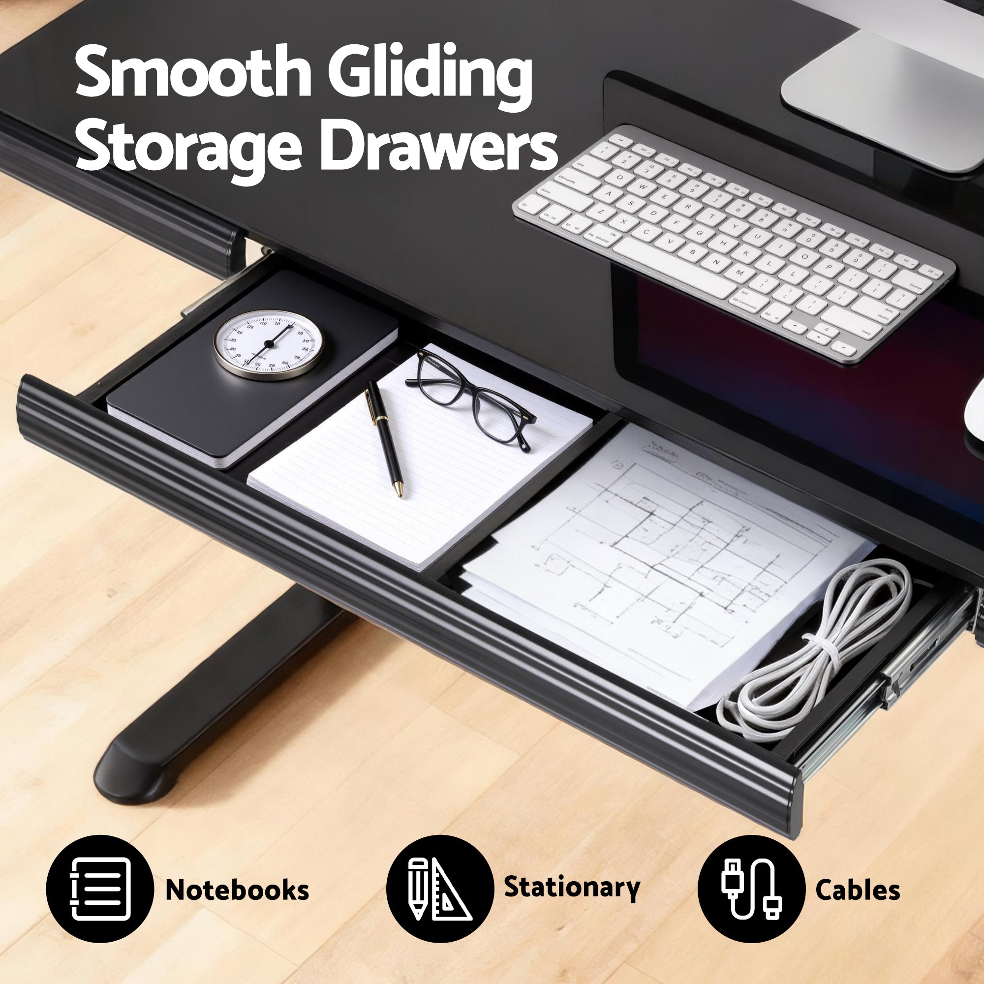 Standing Desk Motorised Tempered Glass Top Electric Black 120CM - Furniture > Office > Desks - Rivercity House & Home Co. (ABN 18 642 972 209) - Affordable Modern Furniture Australia