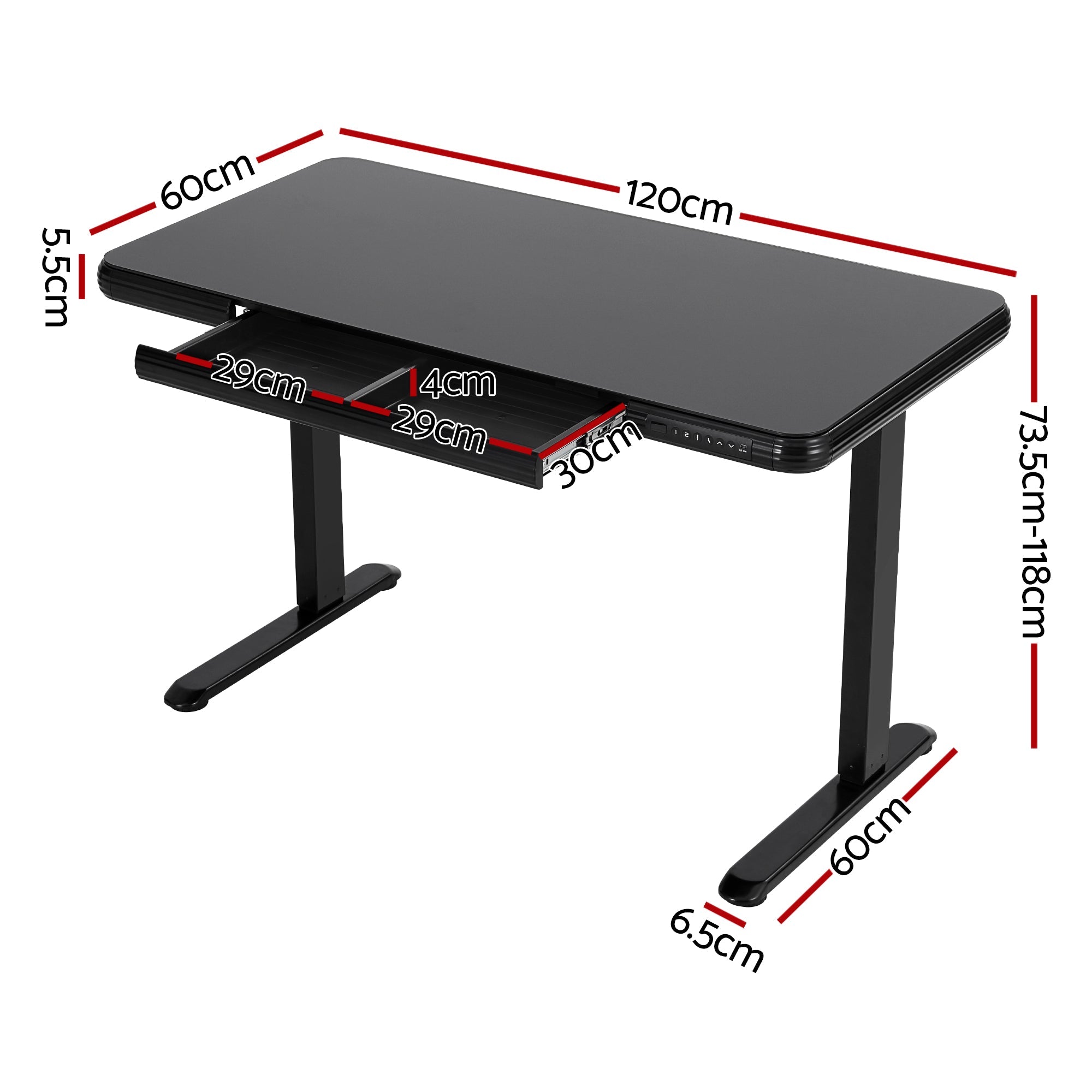 Standing Desk Motorised Tempered Glass Top Electric Black 120CM - Furniture > Office > Desks - Rivercity House & Home Co. (ABN 18 642 972 209) - Affordable Modern Furniture Australia