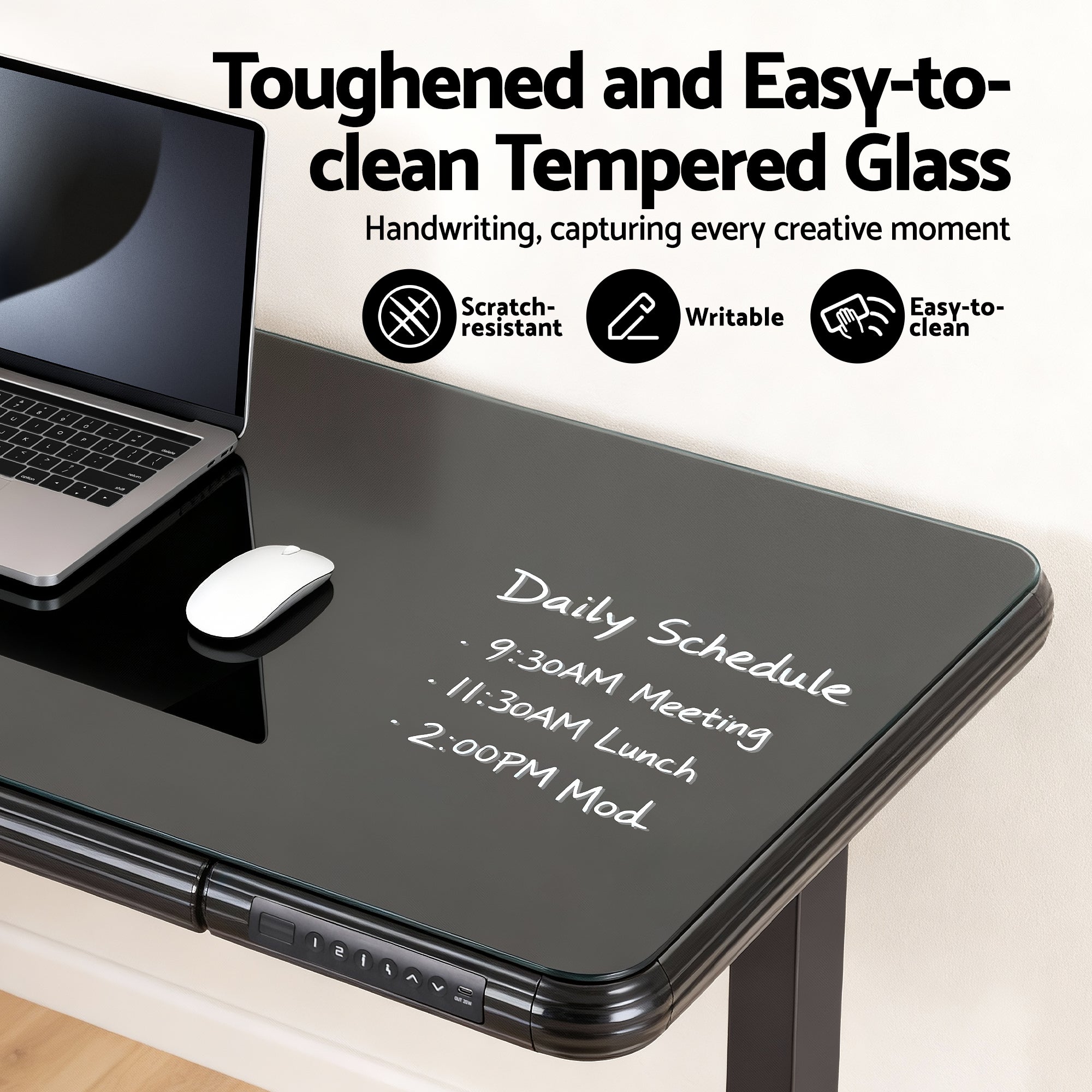 Standing Desk Motorised Tempered Glass Top Electric Black 120CM - Furniture > Office > Desks - Rivercity House & Home Co. (ABN 18 642 972 209) - Affordable Modern Furniture Australia