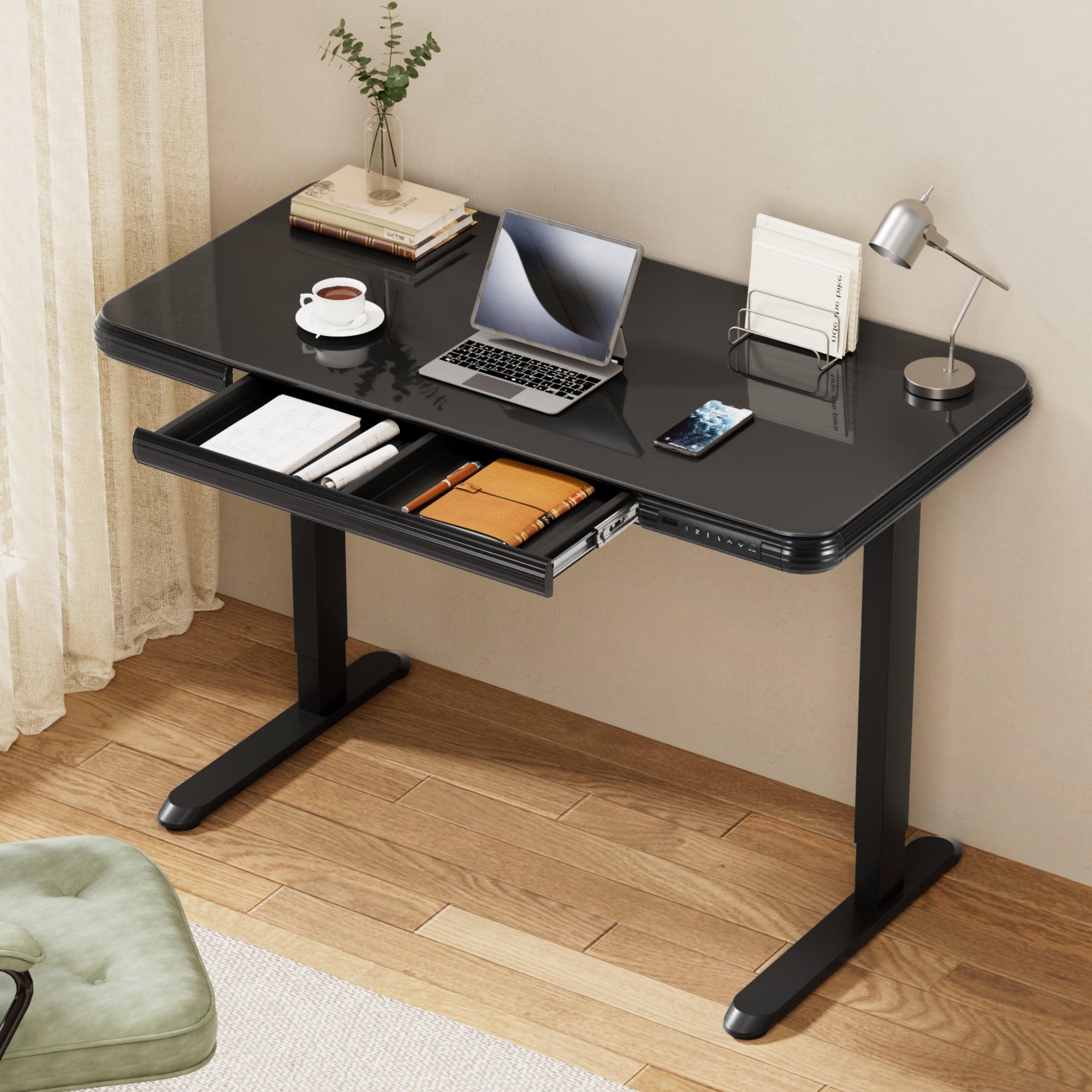 Standing Desk Motorised Tempered Glass Top Electric Black 120CM - Furniture > Office > Desks - Rivercity House & Home Co. (ABN 18 642 972 209) - Affordable Modern Furniture Australia