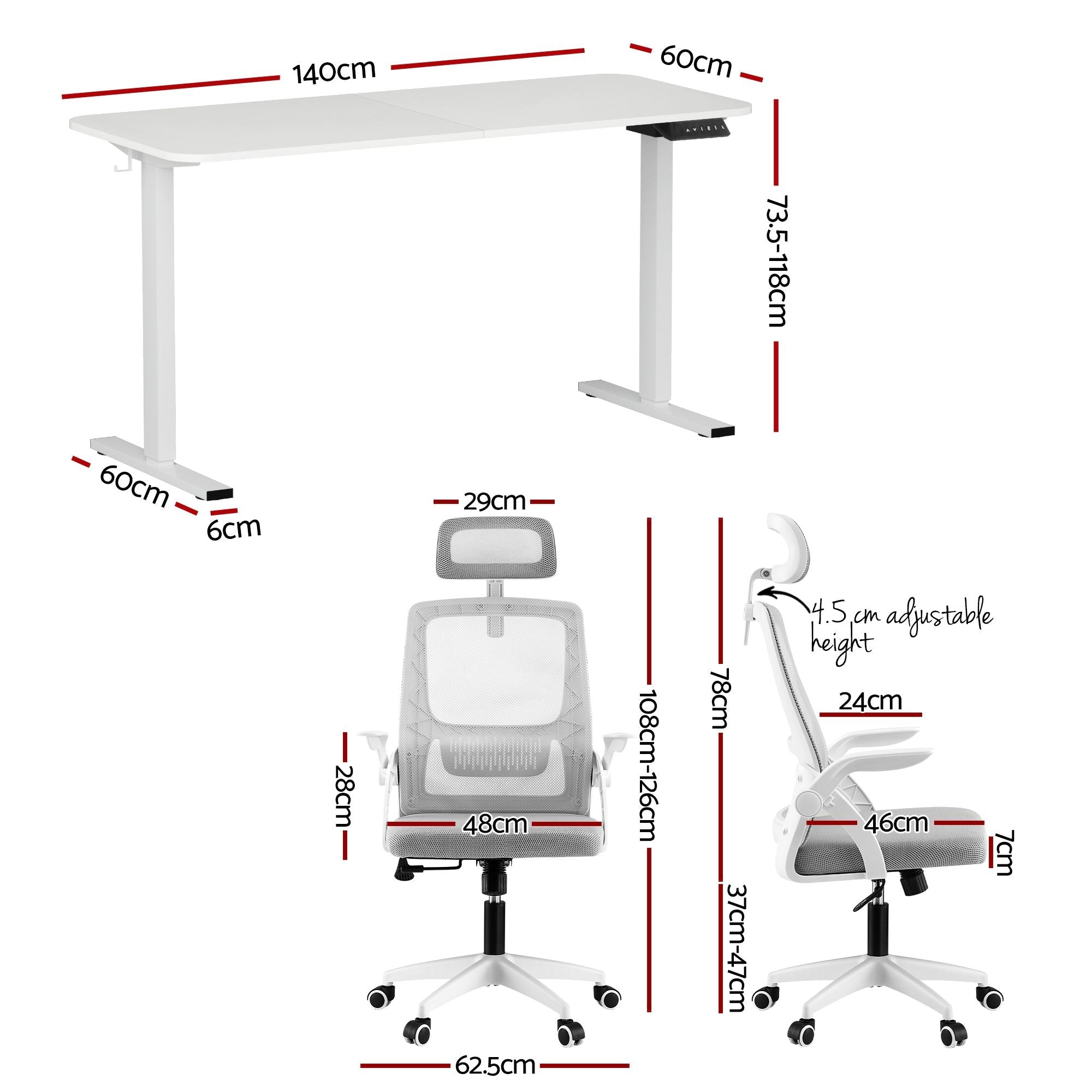 Standing Desk Office Chair Sit Stand Ergonomic Combo 140cm White - Furniture > Office > Desks - Rivercity House & Home Co. (ABN 18 642 972 209) - Affordable Modern Furniture Australia