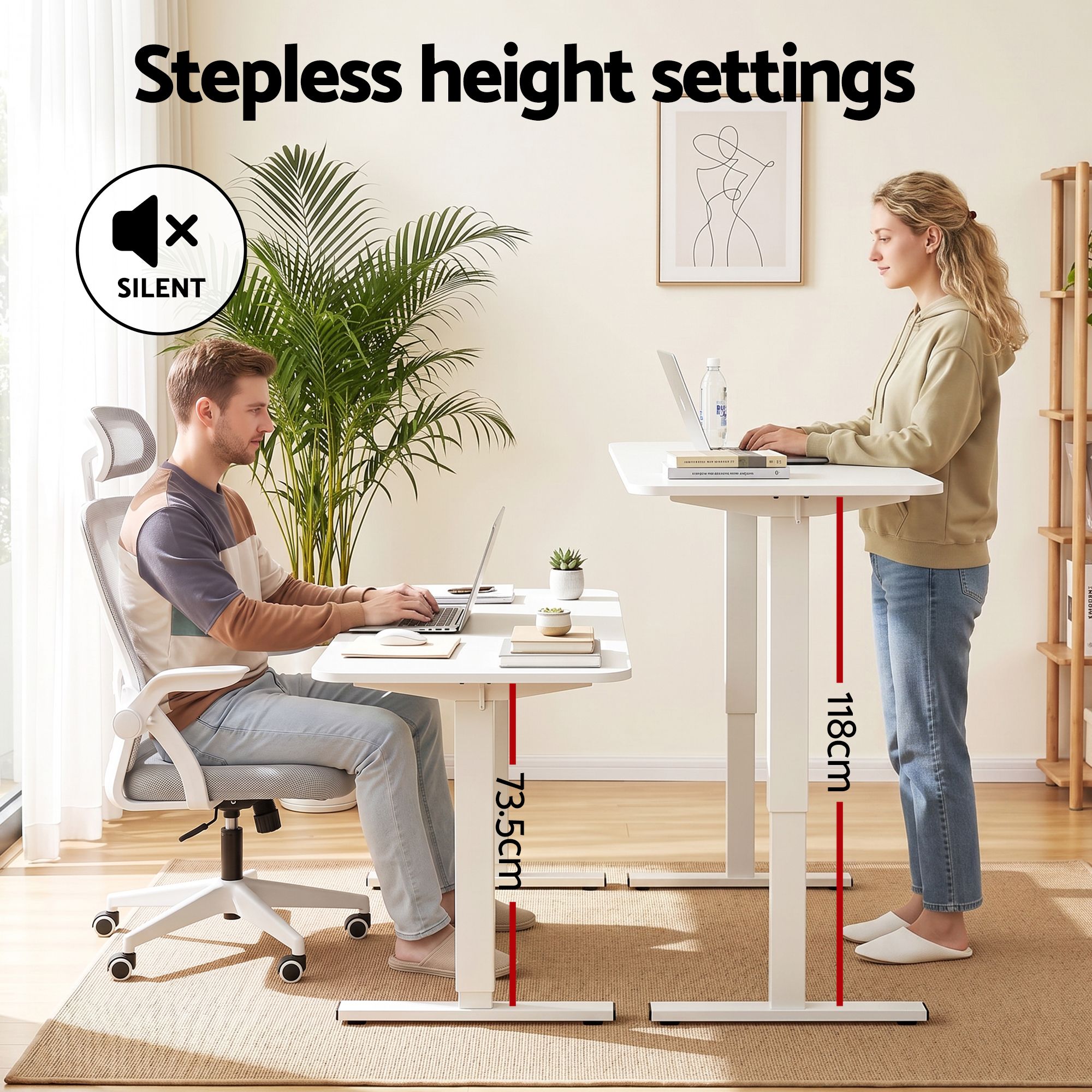 Standing Desk Office Chair Sit Stand Ergonomic Combo 140cm White - Furniture > Office > Desks - Rivercity House & Home Co. (ABN 18 642 972 209) - Affordable Modern Furniture Australia