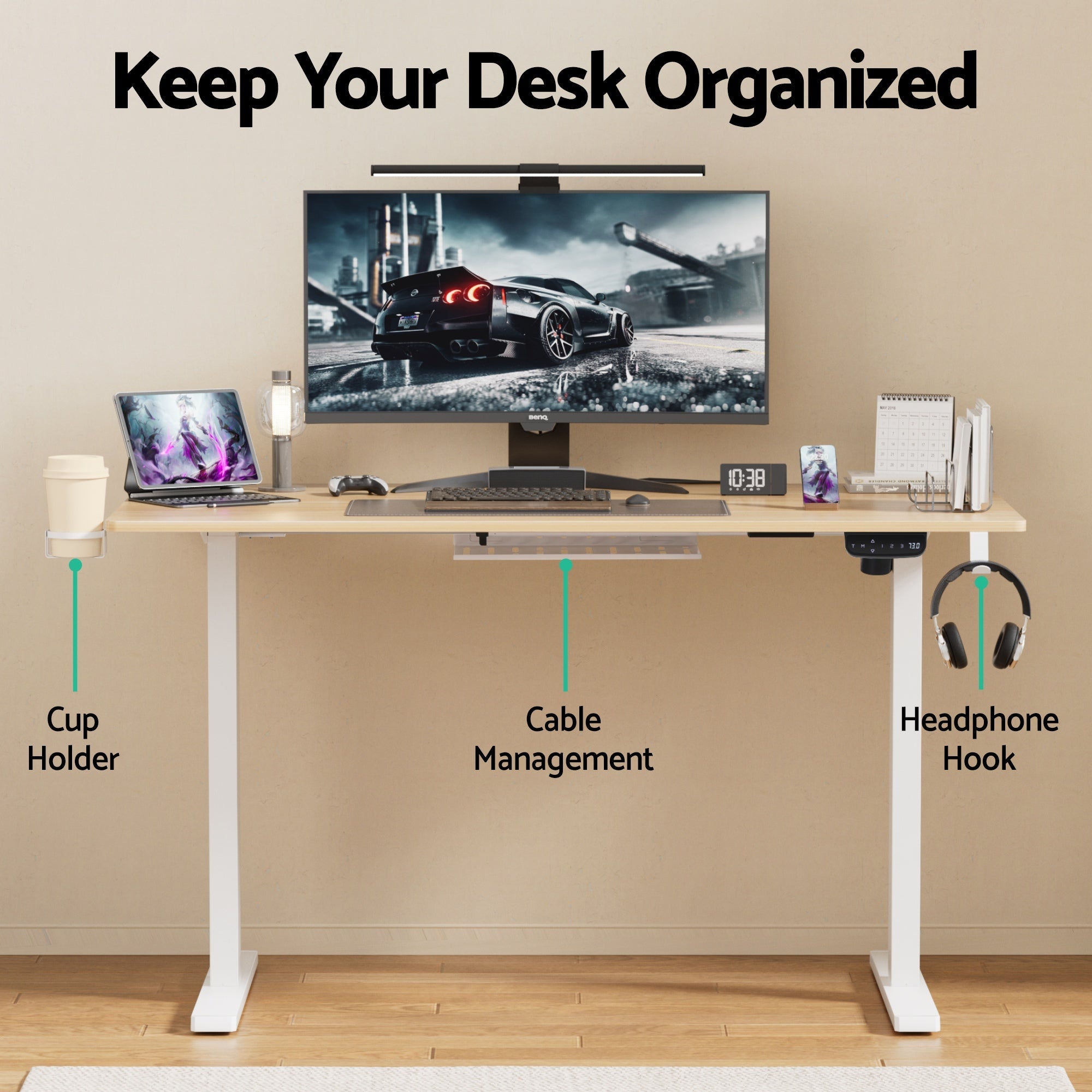 Standing Desk Sit Stand Touch Control Electric Oak 140CM - Furniture > Office > Desks - Rivercity House & Home Co. (ABN 18 642 972 209) - Affordable Modern Furniture Australia