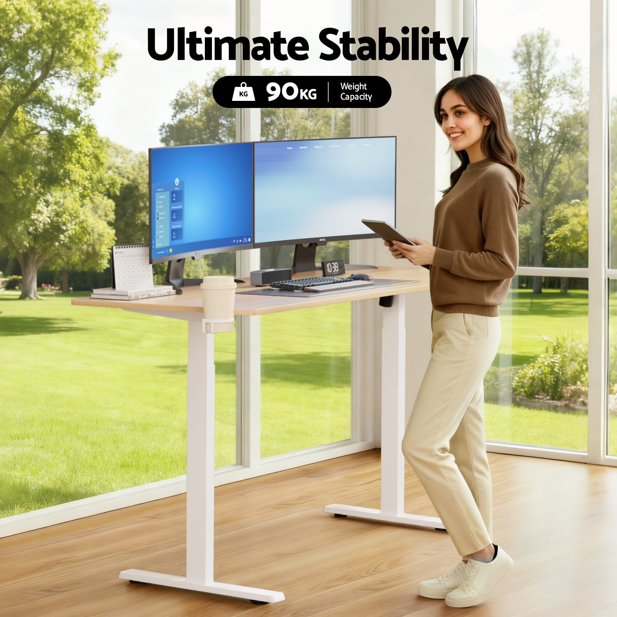 Standing Desk Sit Stand Touch Control Electric Oak 140CM - Furniture > Office > Desks - Rivercity House & Home Co. (ABN 18 642 972 209) - Affordable Modern Furniture Australia