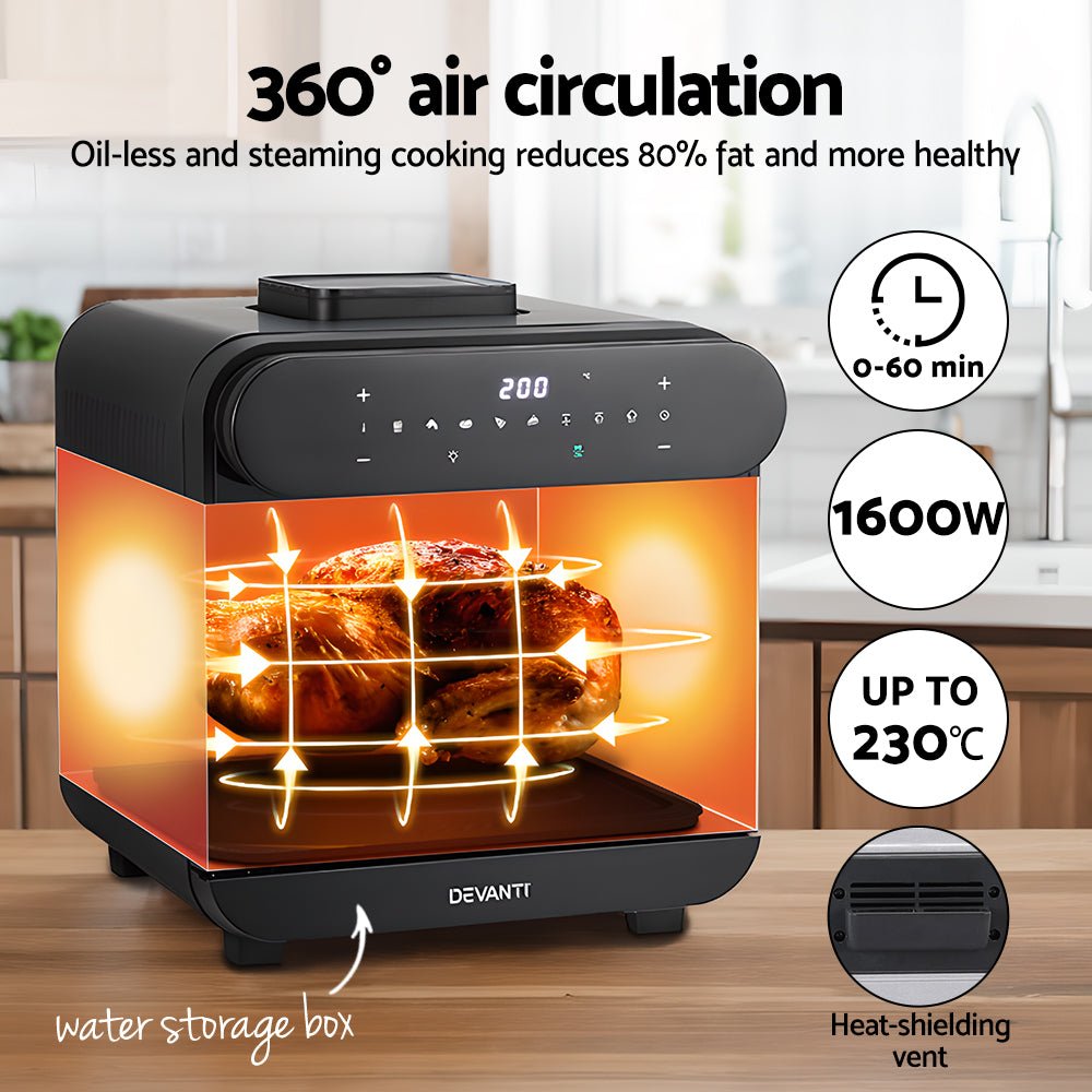 Steam Air Fryer Oven 15L W/ LCD Touch 1600W - Appliances > Kitchen Appliances - Rivercity House & Home Co. (ABN 18 642 972 209) - Affordable Modern Furniture Australia