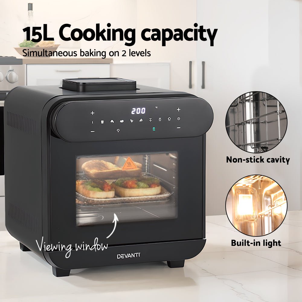 Steam Air Fryer Oven 15L W/ LCD Touch 1600W - Appliances > Kitchen Appliances - Rivercity House & Home Co. (ABN 18 642 972 209) - Affordable Modern Furniture Australia