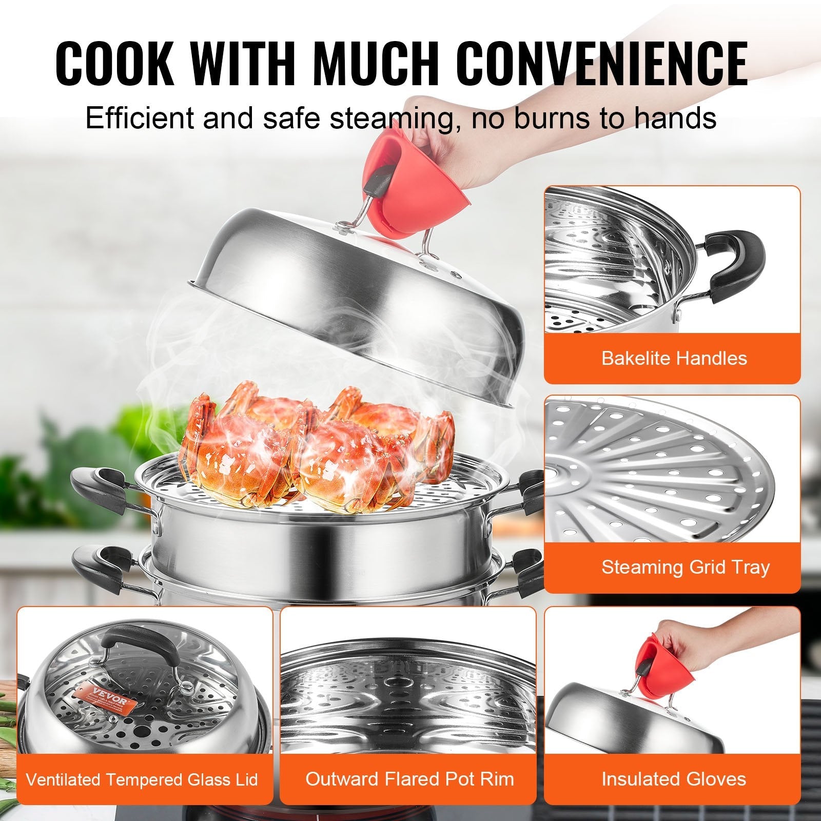 Steamer Pot, 28cm Steamer Pot for Cooking with 8.5QT Stock Pot, Vegetable Steamer & 2 Steaming Grid, 3 - Layer Food - Grade 304 Stainless Steel Food Steamer Cookware with Lid for Gas Electric Stove - Appliances > Kitchen Appliances > Rice Cookers & Steamers - Rivercity House & Home Co. (ABN 18 642 972 209) - Affordable Modern Furniture Australia