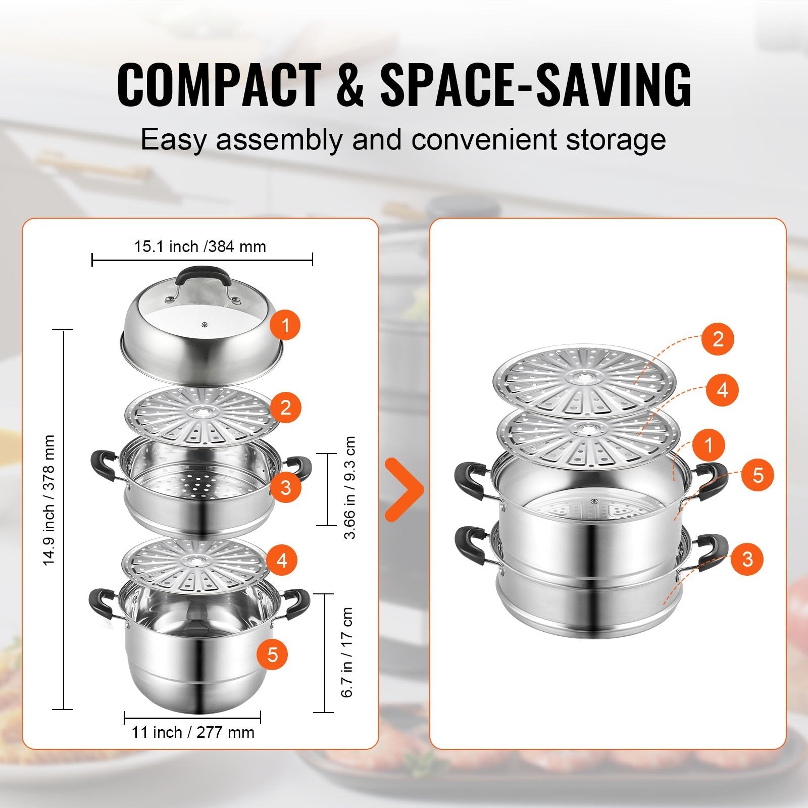 Steamer Pot, 28cm Steamer Pot for Cooking with 8.5QT Stock Pot, Vegetable Steamer & 2 Steaming Grid, 3 - Layer Food - Grade 304 Stainless Steel Food Steamer Cookware with Lid for Gas Electric Stove - Appliances > Kitchen Appliances > Rice Cookers & Steamers - Rivercity House & Home Co. (ABN 18 642 972 209) - Affordable Modern Furniture Australia
