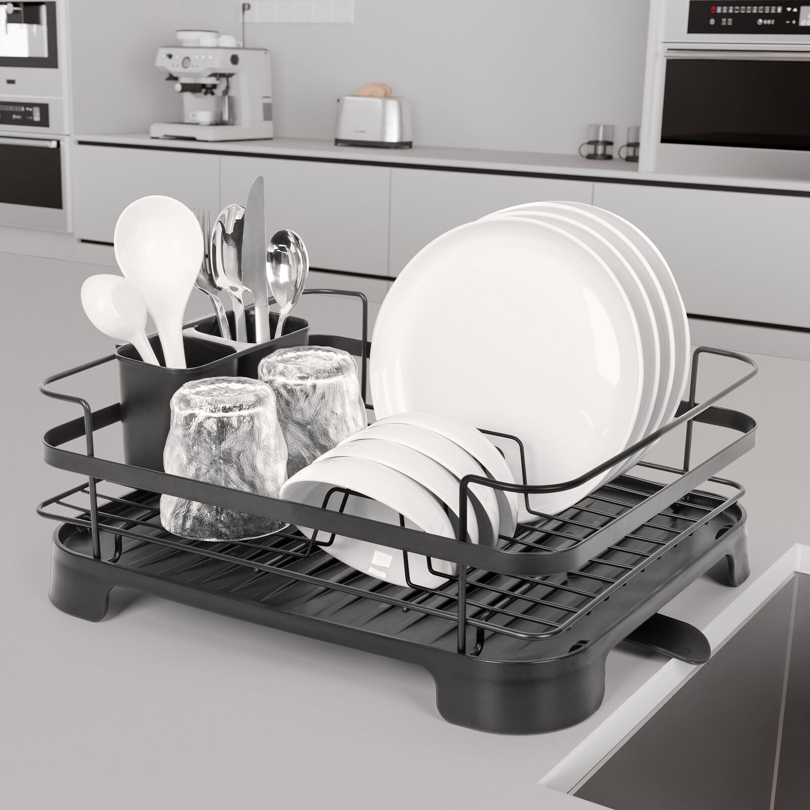 Steel Frame Dish Drying Rack Durable Steel Frame, Removable Utensil Holder, Compact Size for Small Kitchens & Apartments - Home & Garden > Kitchenware > Kitchen Utensils - Rivercity House & Home Co. (ABN 18 642 972 209) - Affordable Modern Furniture Australia
