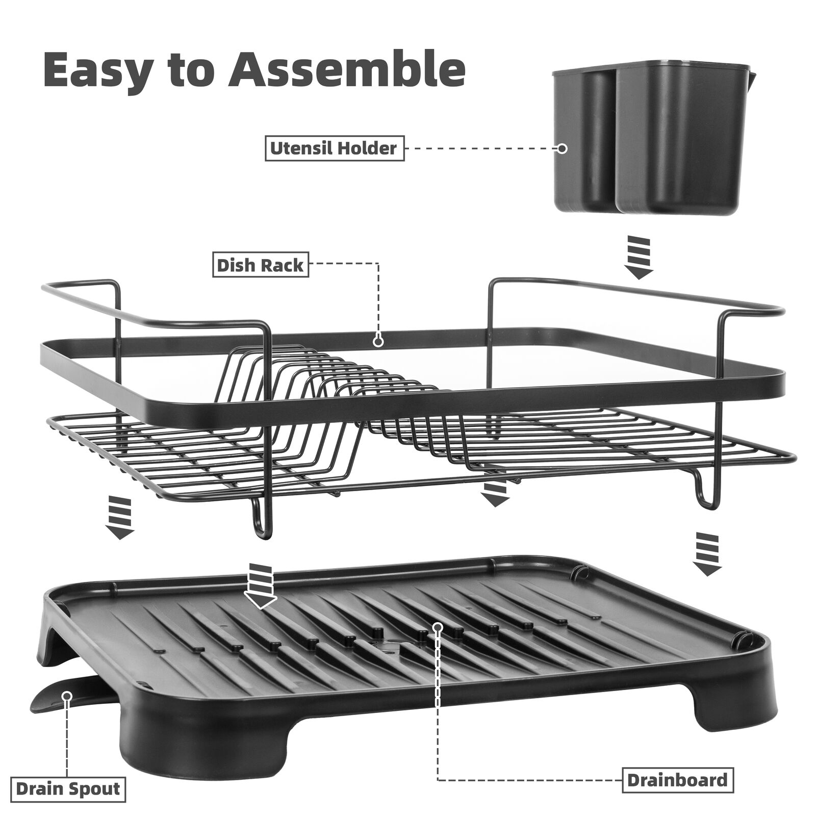 Steel Frame Dish Drying Rack Durable Steel Frame, Removable Utensil Holder, Compact Size for Small Kitchens & Apartments - Home & Garden > Kitchenware > Kitchen Utensils - Rivercity House & Home Co. (ABN 18 642 972 209) - Affordable Modern Furniture Australia