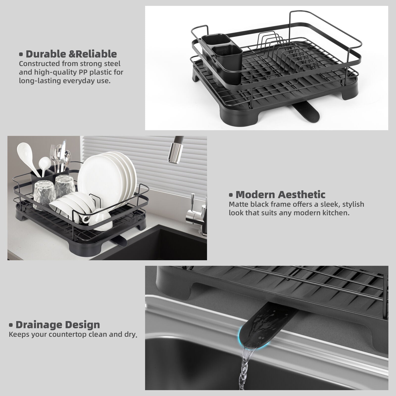 Steel Frame Dish Drying Rack Durable Steel Frame, Removable Utensil Holder, Compact Size for Small Kitchens & Apartments - Home & Garden > Kitchenware > Kitchen Utensils - Rivercity House & Home Co. (ABN 18 642 972 209) - Affordable Modern Furniture Australia