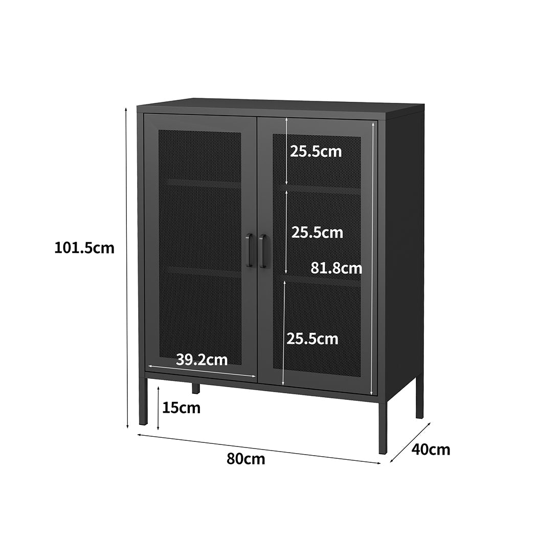 Steel Kitchen Storage Cabinet with Mesh Doors - Black - Rivercity House & Home Co. (ABN 18 642 972 209) - Affordable Modern Furniture Australia