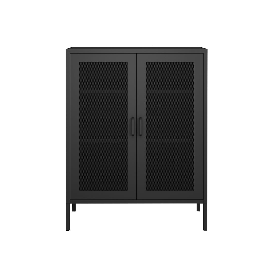 Steel Kitchen Storage Cabinet with Mesh Doors - Black - Rivercity House & Home Co. (ABN 18 642 972 209) - Affordable Modern Furniture Australia