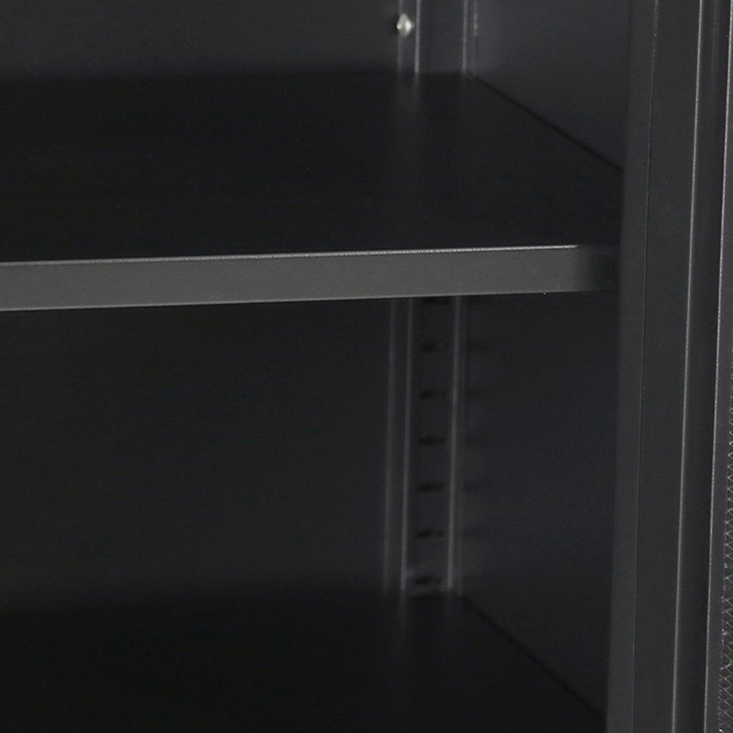 Steel Kitchen Storage Cabinet with Mesh Doors - Black - Rivercity House & Home Co. (ABN 18 642 972 209) - Affordable Modern Furniture Australia