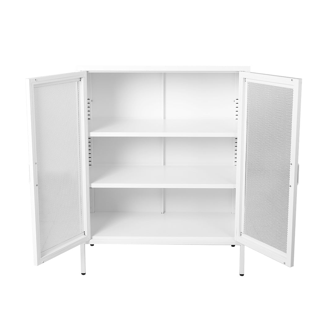 Steel Kitchen Storage Cabinet with Mesh Doors - White - Rivercity House & Home Co. (ABN 18 642 972 209) - Affordable Modern Furniture Australia