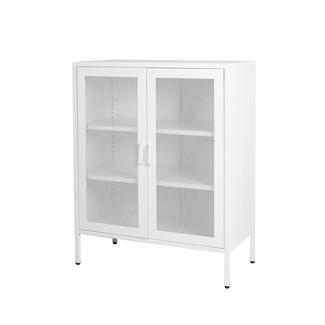 Steel Kitchen Storage Cabinet with Mesh Doors - White - Rivercity House & Home Co. (ABN 18 642 972 209) - Affordable Modern Furniture Australia