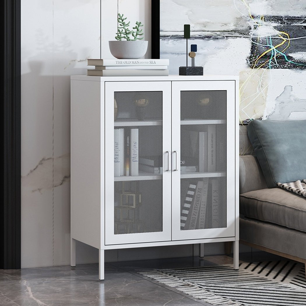 Steel Kitchen Storage Cabinet with Mesh Doors - White - Rivercity House & Home Co. (ABN 18 642 972 209) - Affordable Modern Furniture Australia