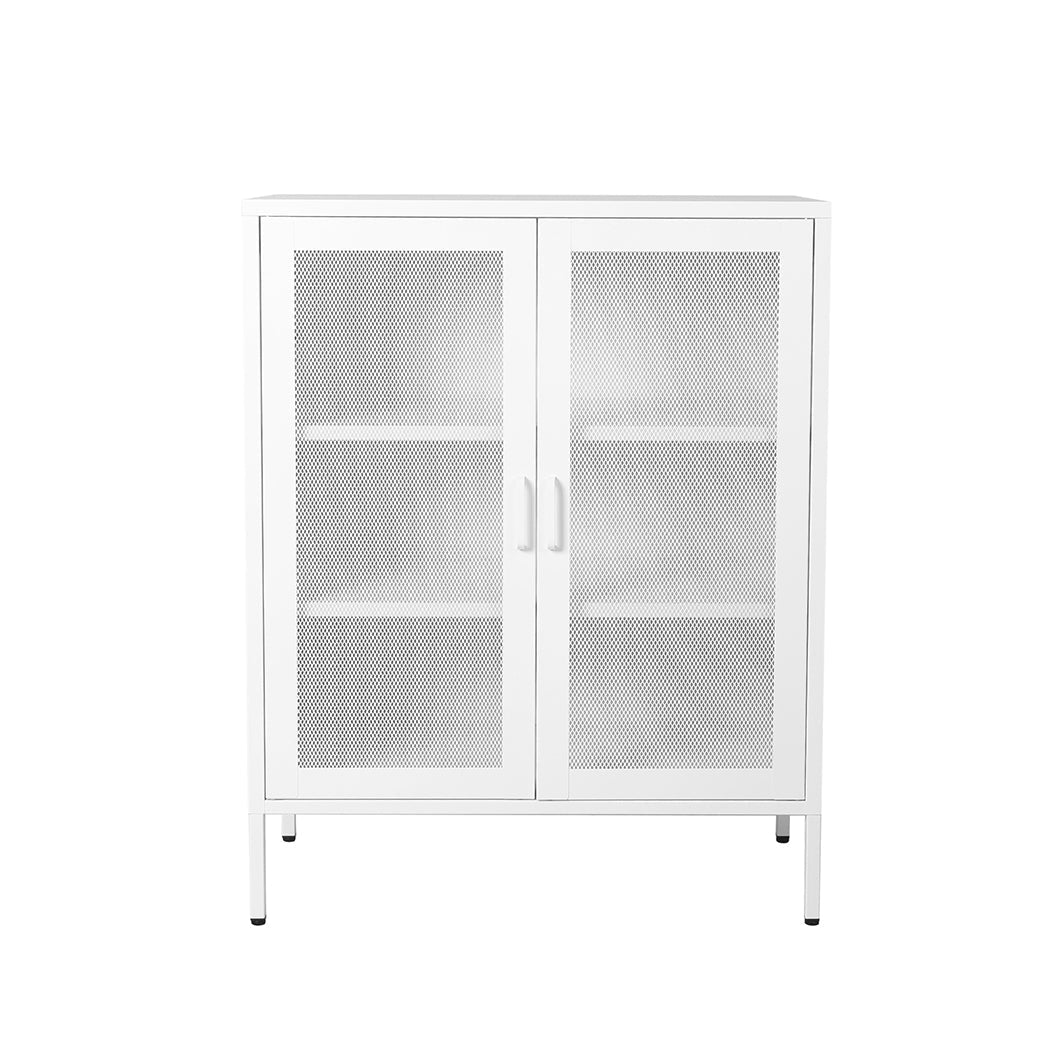 Steel Kitchen Storage Cabinet with Mesh Doors - White - Rivercity House & Home Co. (ABN 18 642 972 209) - Affordable Modern Furniture Australia