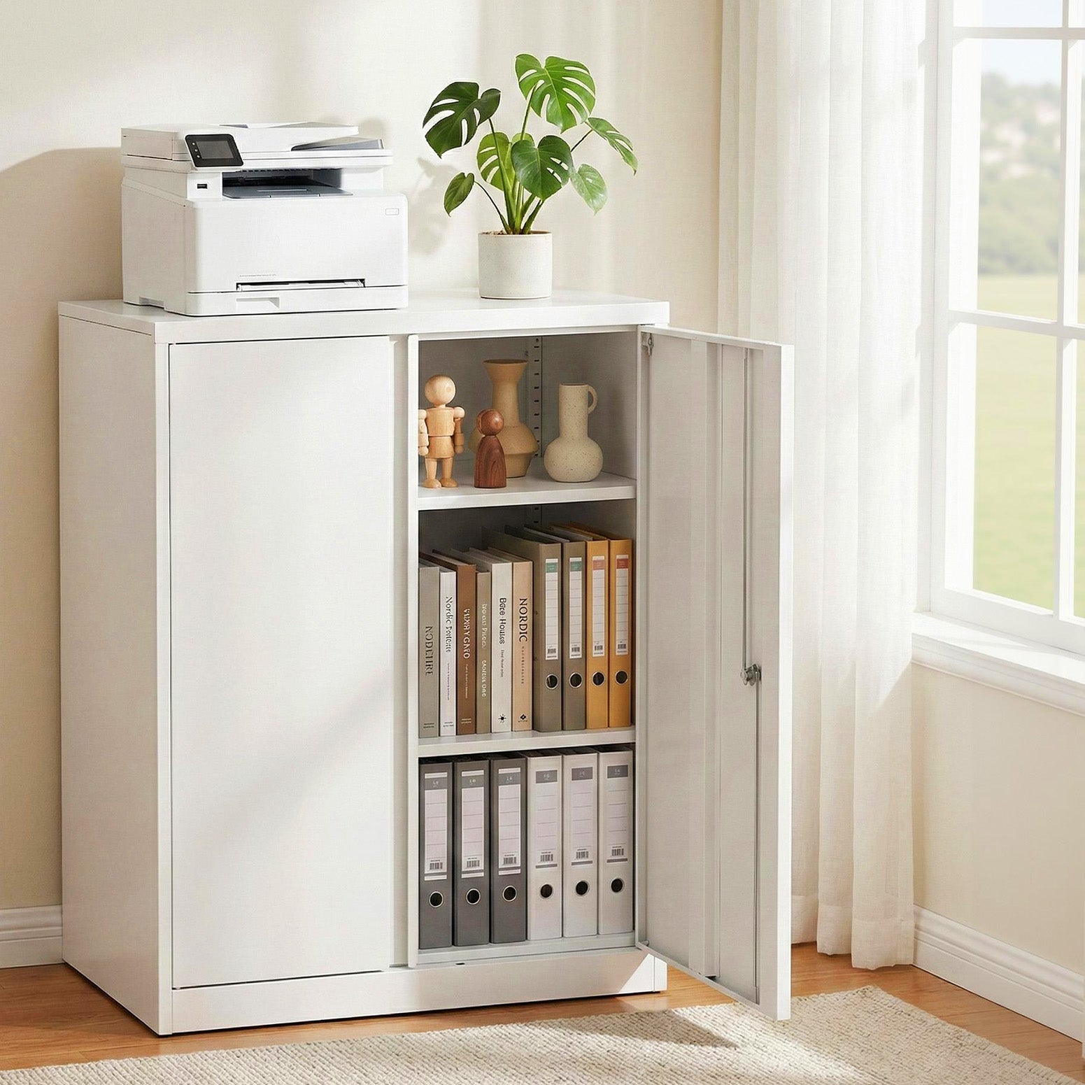 Steel Locker Filing Cabinet with 3 - Point Lock and Adjustable Shelves - White - Furniture > Office > Storage Cabinets - Rivercity House & Home Co. (ABN 18 642 972 209) - Affordable Modern Furniture Australia