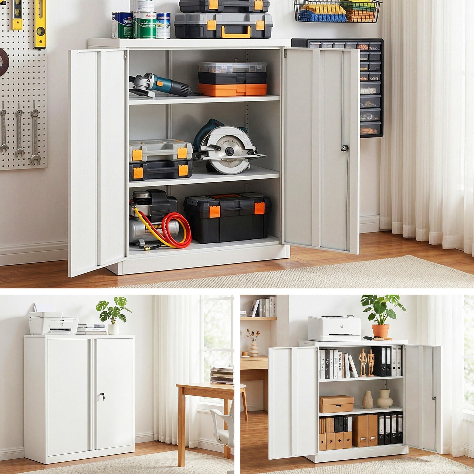 Steel Locker Filing Cabinet with 3 - Point Lock and Adjustable Shelves - White - Furniture > Office > Storage Cabinets - Rivercity House & Home Co. (ABN 18 642 972 209) - Affordable Modern Furniture Australia